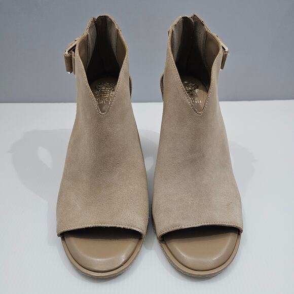 Vince Camuto Fareena Ankle Bootie Womens 11 Tan Leather Peep Toe Block Heel NEW - Picture 4 of 15